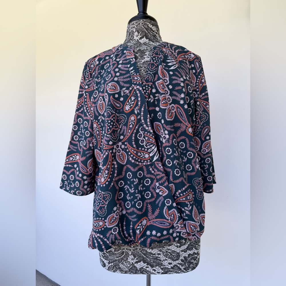 Paisley Top in Teal with Salmon Accents by Cooper & Ella size XL